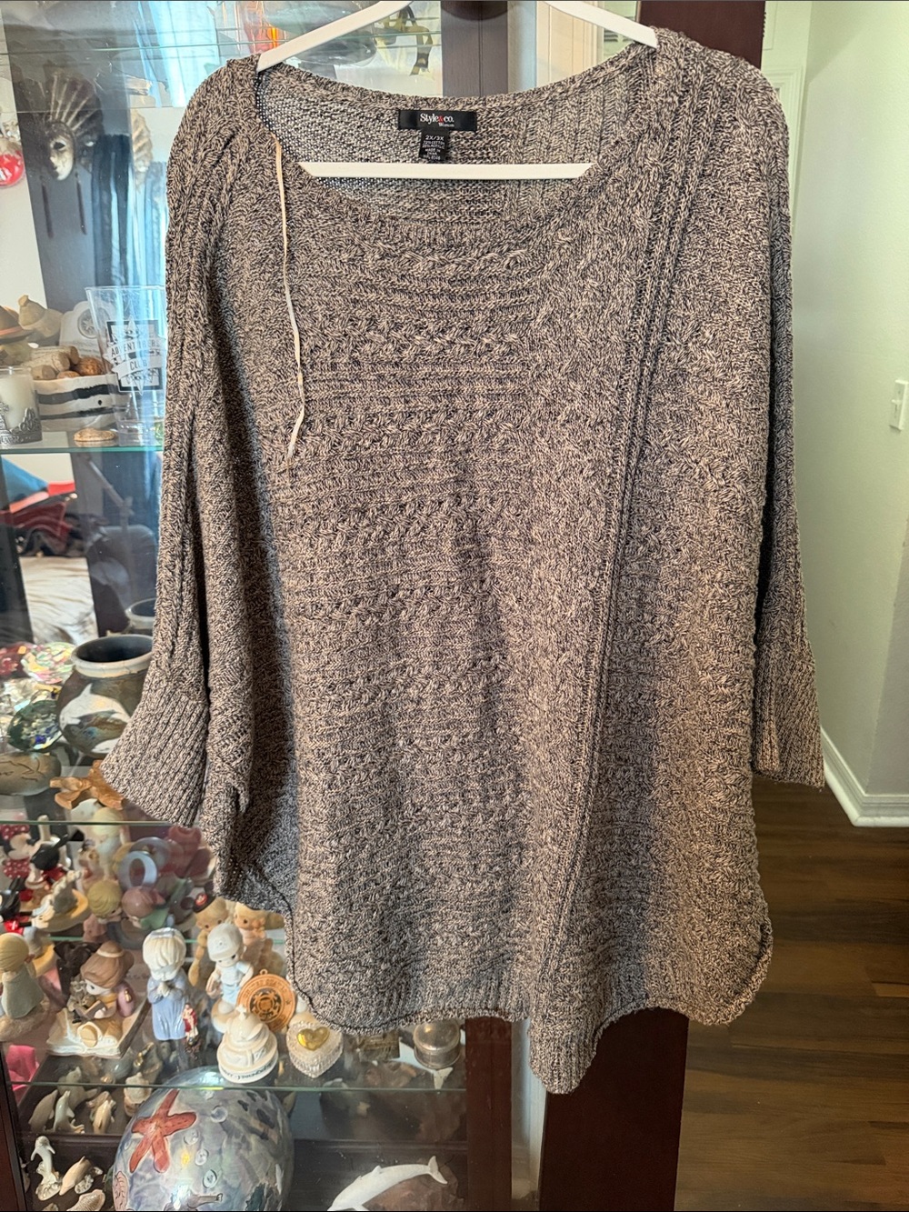 Style & Co. Taupe Marled Scoop-Neck Knit Sweater